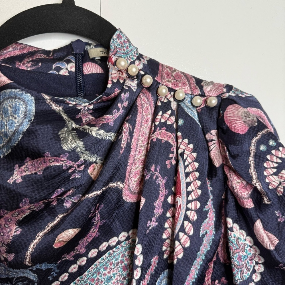 Thurley Crown Of Thornes Blouse Long sleeve Paisley Pearls Navy print size 4 RTR - Picture 5 of 13